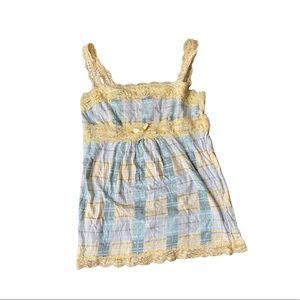 Y2K Plaid Lace Cami Top